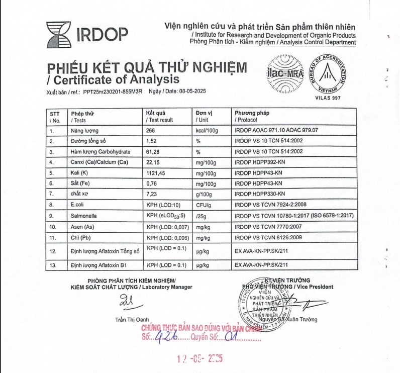 kiểm nghiệm bột chuối sơn la